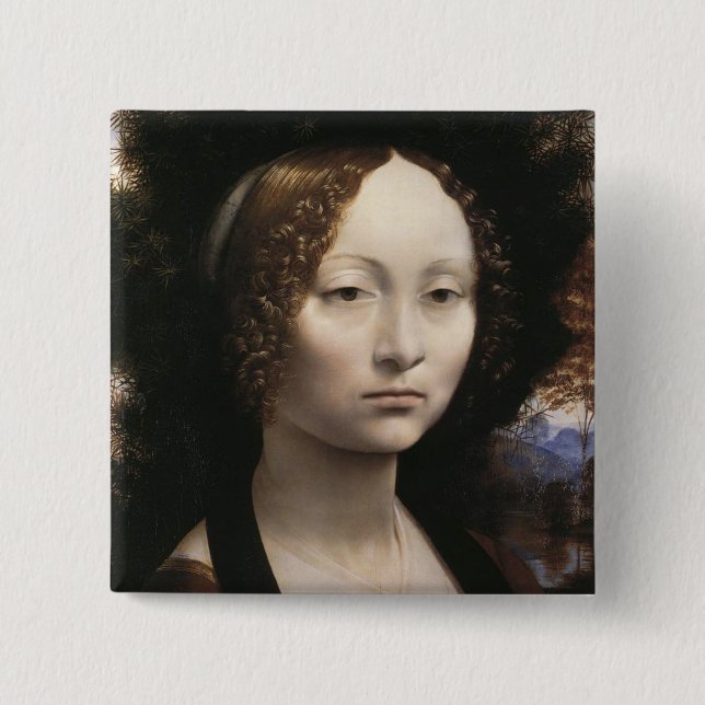 Portrait of Ginevra de Benci 2 Inch Square Button (Front)