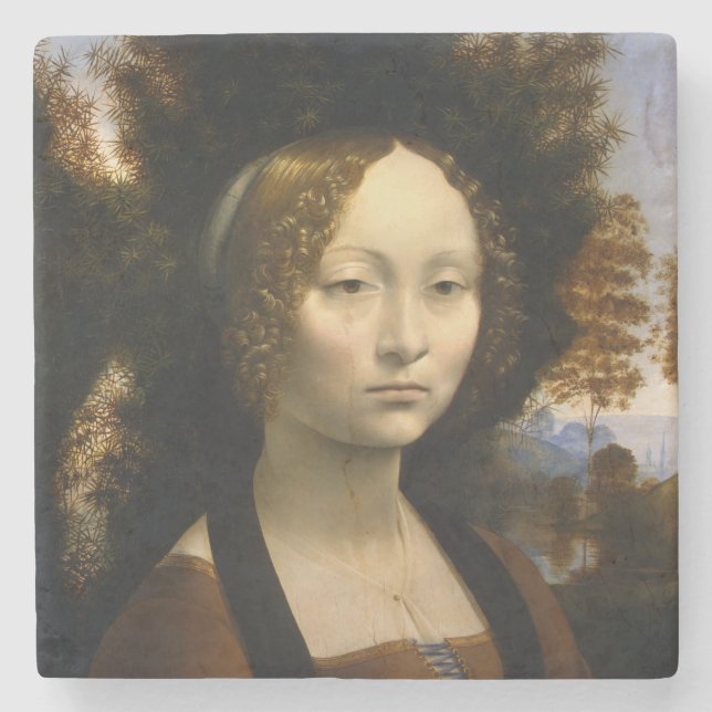 Portrait of Ginevra de Benci by Leonardo da Vinci Stone Coaster (Front)