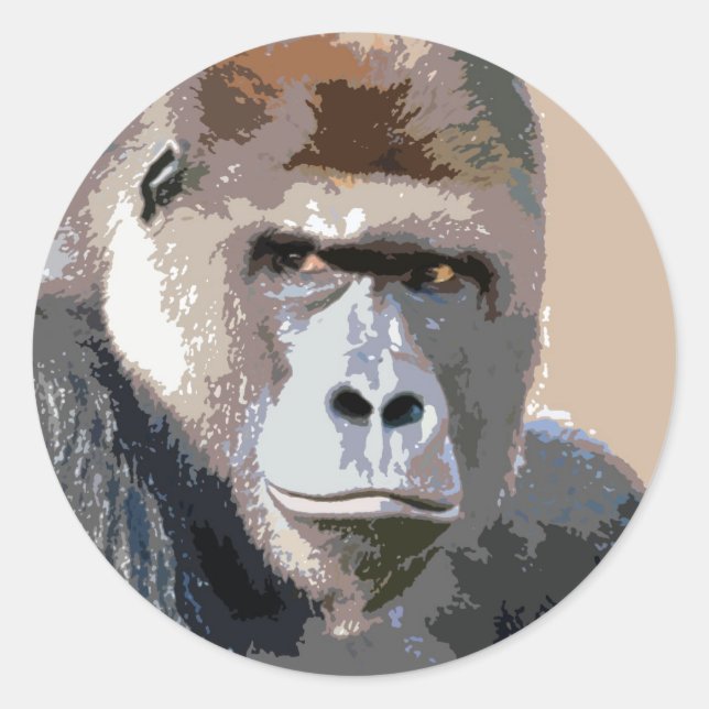 Portrait of Gorilla Classic Round Sticker (Front)