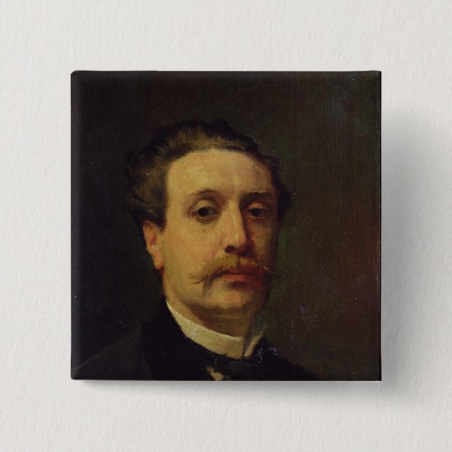Portrait of Guy de Maupassant  1876 2 Inch Square Button (Front)