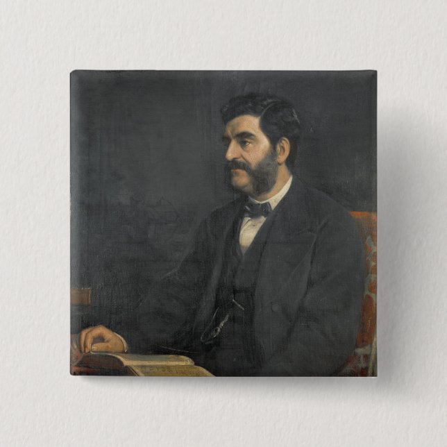 Portrait of Hormuzd Rassam, 1869 2 Inch Square Button (Front)