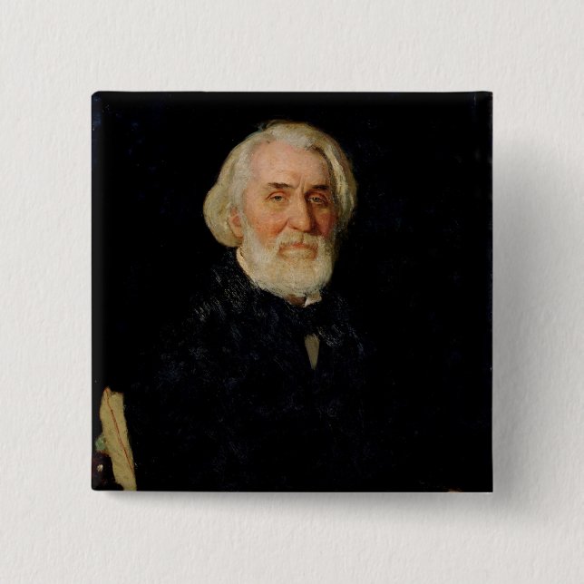 Portrait of Ivan S. Turgenev , 1879 2 Inch Square Button (Front)
