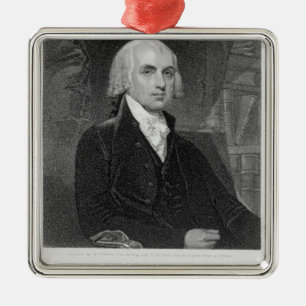 Portrait of James Madison, engraved by William A. Metal Ornament