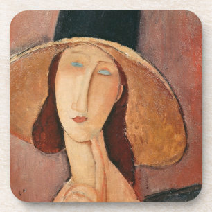 Portrait of Jeanne Hebuterne in a large hat Coaster