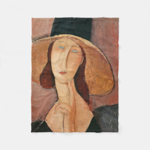 Portrait of Jeanne Hebuterne in a large hat Fleece Blanket