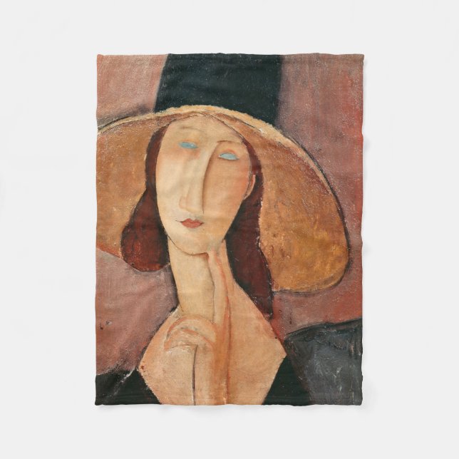 Portrait of Jeanne Hebuterne in a large hat Fleece Blanket (Front)
