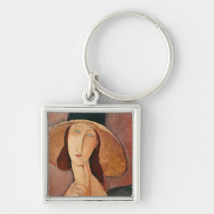 Portrait of Jeanne Hebuterne in a large hat Keychain