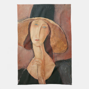 Portrait of Jeanne Hebuterne in a large hat Kitchen Towel