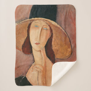 Portrait of Jeanne Hebuterne in a large hat Sherpa Blanket