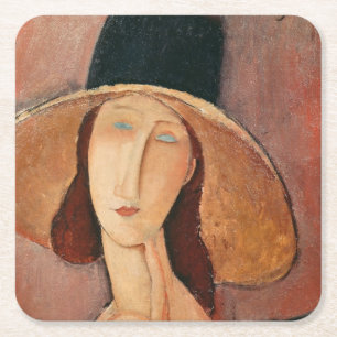 Portrait of Jeanne Hebuterne in a large hat Square Paper Coaster