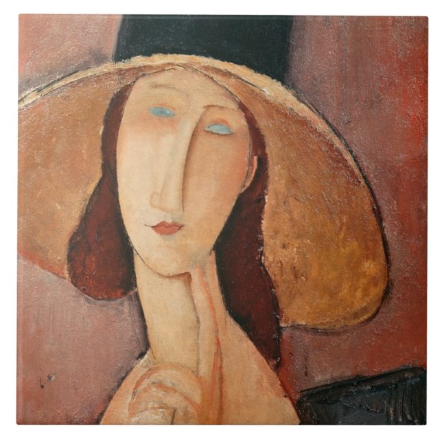 Portrait of Jeanne Hebuterne in a large hat Tile (Front)