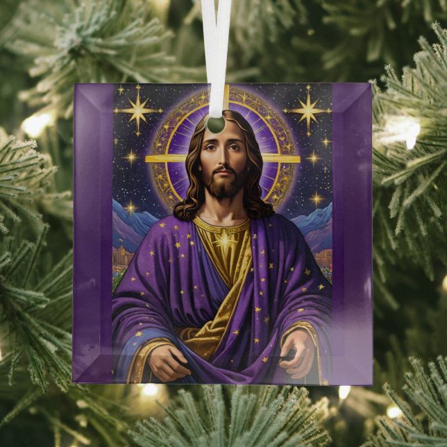 Portrait of Jesus Christ Christmas Glass Ornament (Insitu)