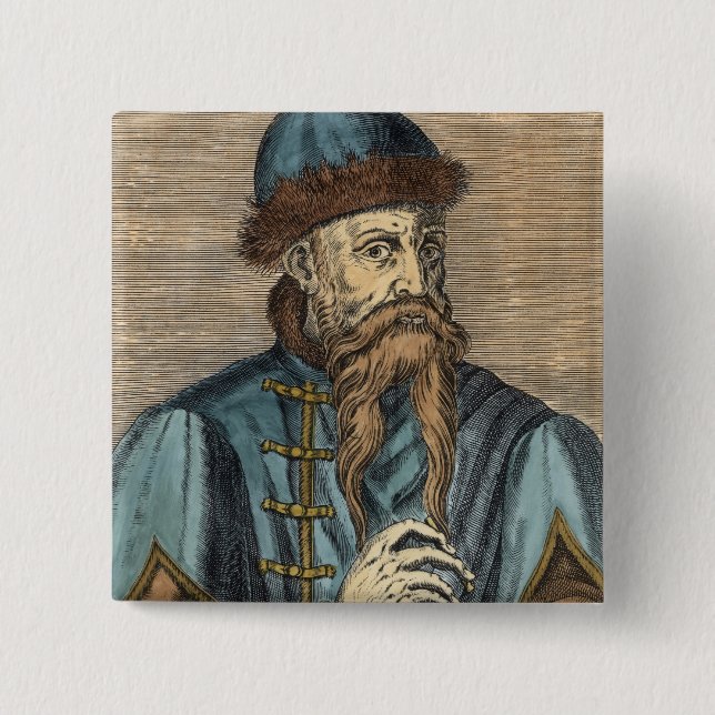 Portrait of Johannes Gutenberg 2 Inch Square Button (Front)
