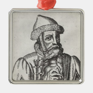 Portrait of Johannes Gutenberg Metal Ornament
