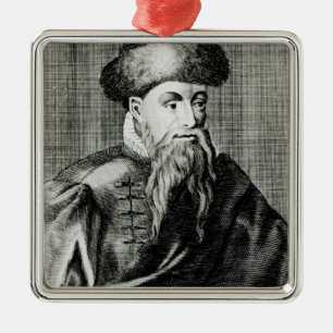 Portrait of Johannes Gutenberg Metal Ornament