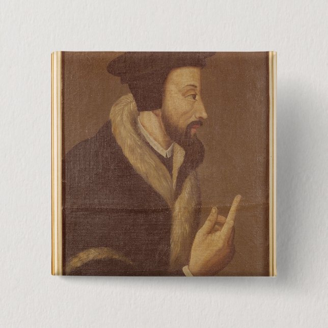 Portrait of John Calvin 2 Inch Square Button (Front)