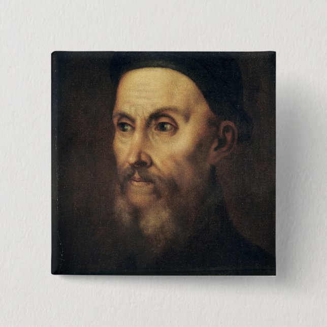 Portrait of John Calvin 2 Inch Square Button (Front)