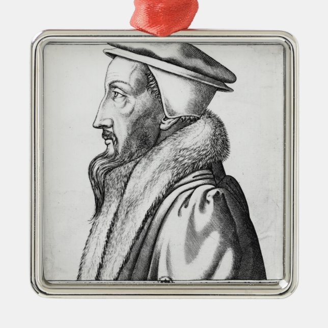 Portrait of John Calvin  aged 53, 1564 Metal Ornament (Front)