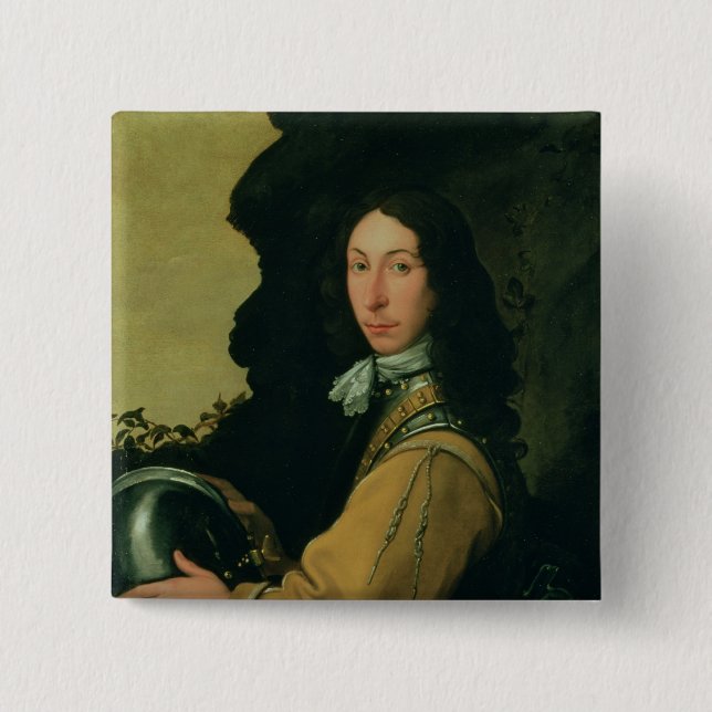 Portrait of John Evelyn 2 Inch Square Button (Front)