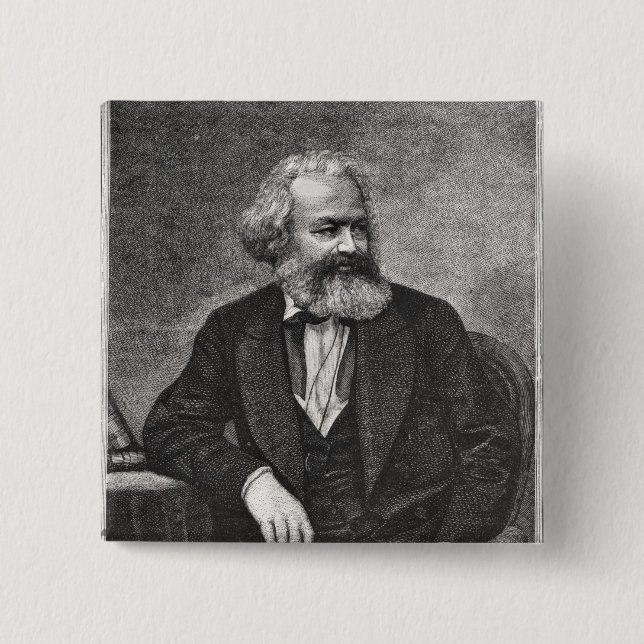 Portrait of Karl Marx  1857 2 Inch Square Button (Front)