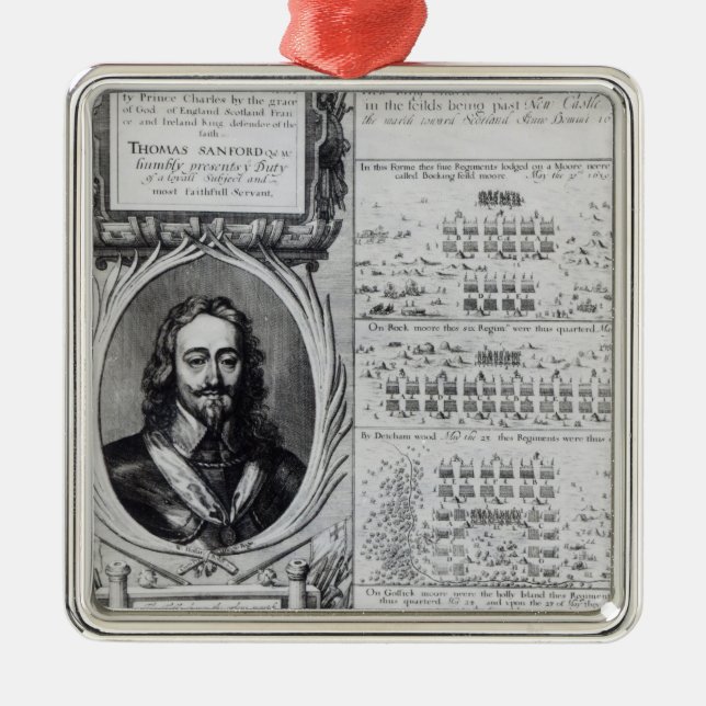 Portrait of King Charles I with diagrams Metal Ornament (Front)