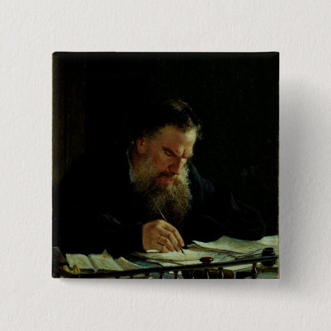 Portrait of Lev Tolstoy 2 Inch Square Button (Front)