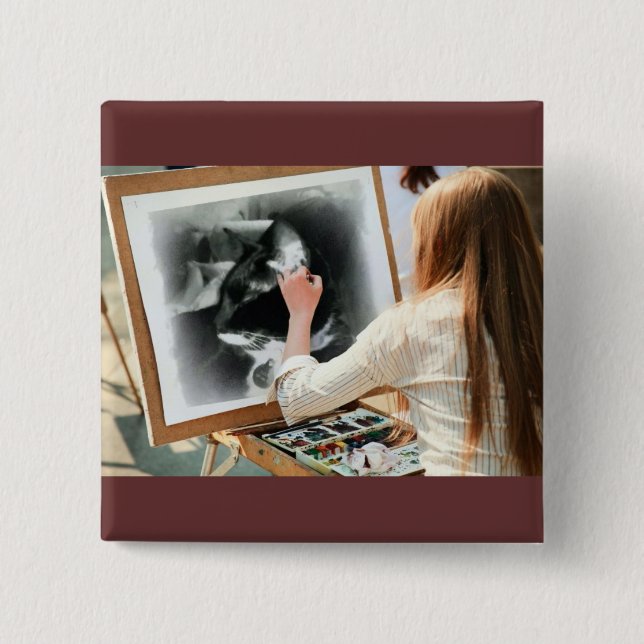 Portrait of Lucy 2 Inch Square Button (Front)