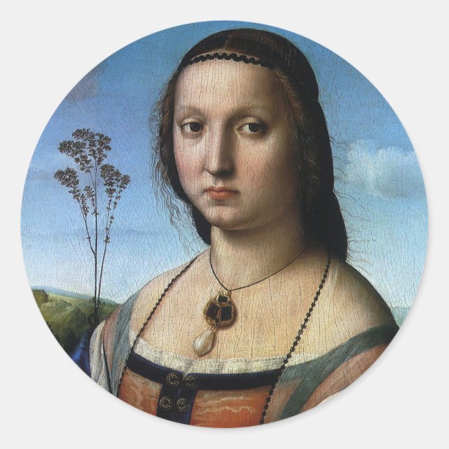 Portrait of Maddalena Doni by Raphael Sanzio Classic Round Sticker (Front)