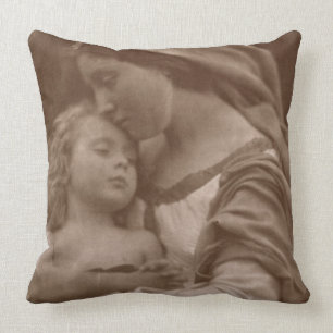 Portrait of mother and child (sepia photo) throw pillow