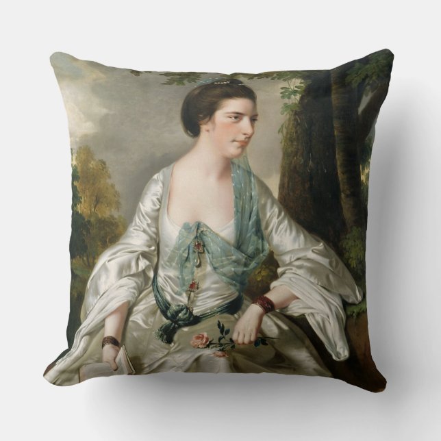 Portrait of Mrs Nicholas Ashton, nee Mary Warburto Throw Pillow (Front)