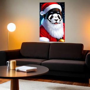 Portrait of Panda Santa Claus   AI Art Poster