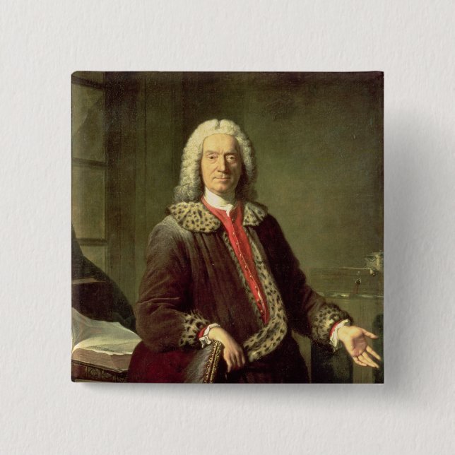 Portrait of Prosper Jolyot de Crebillon , 1746 2 Inch Square Button (Front)