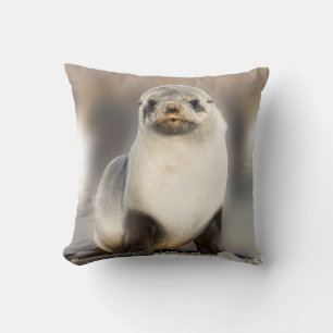 Portrait of Seal Pup on the Beach Throw Pillow