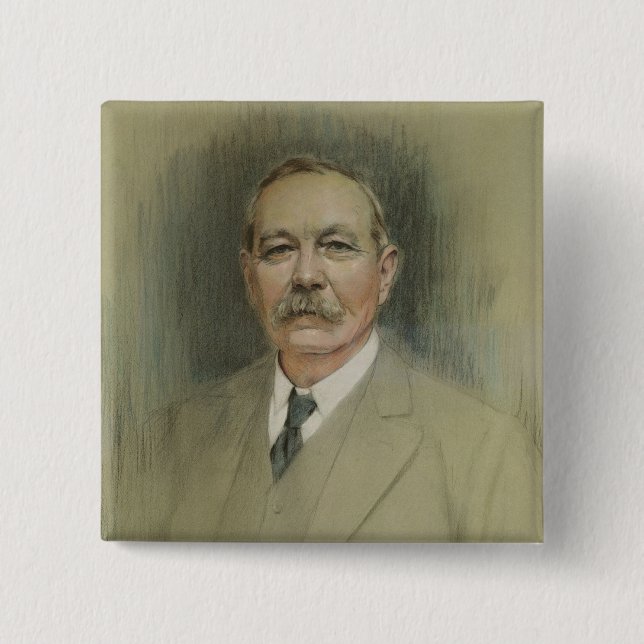 Portrait of Sir Arthur Conan Doyle 2 Inch Square Button (Front)