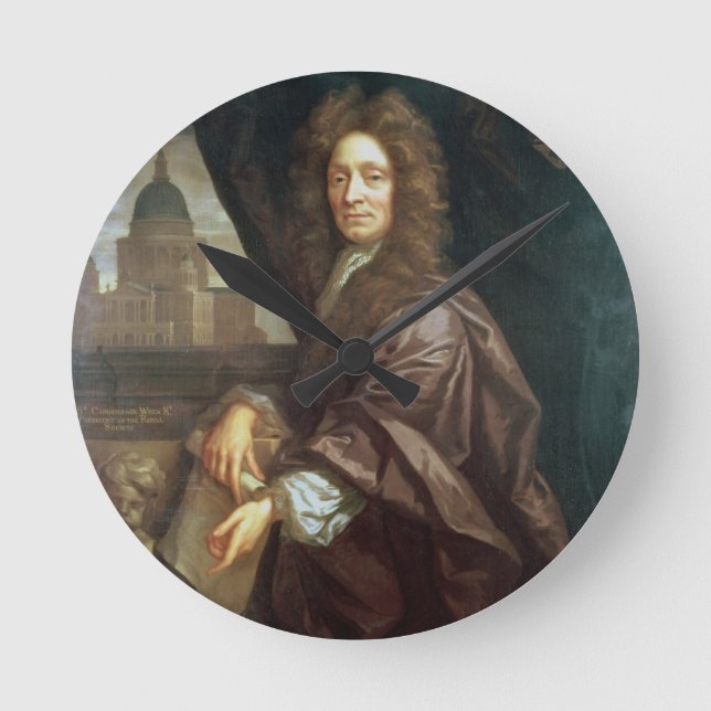 Portrait of Sir Christopher Wren (oil on canvas) Round Clock (Front)