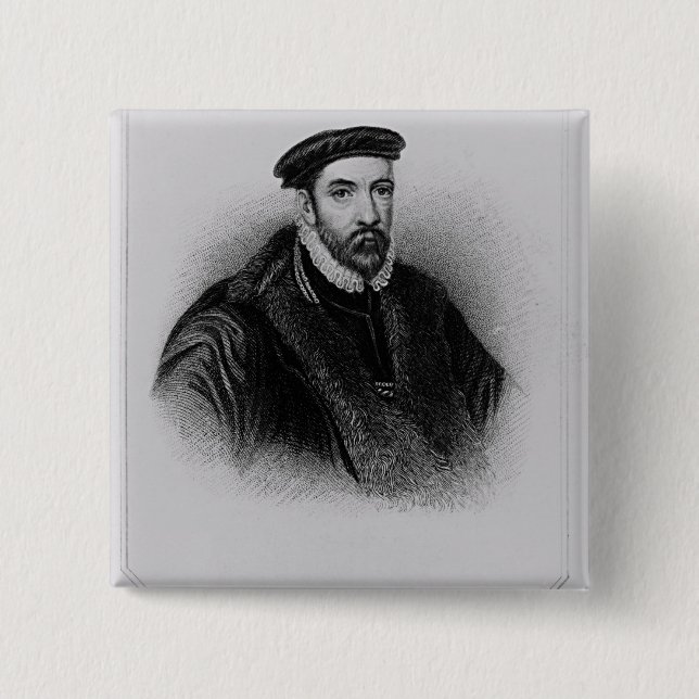Portrait of Sir Nicholas Bacon 2 Inch Square Button (Front)