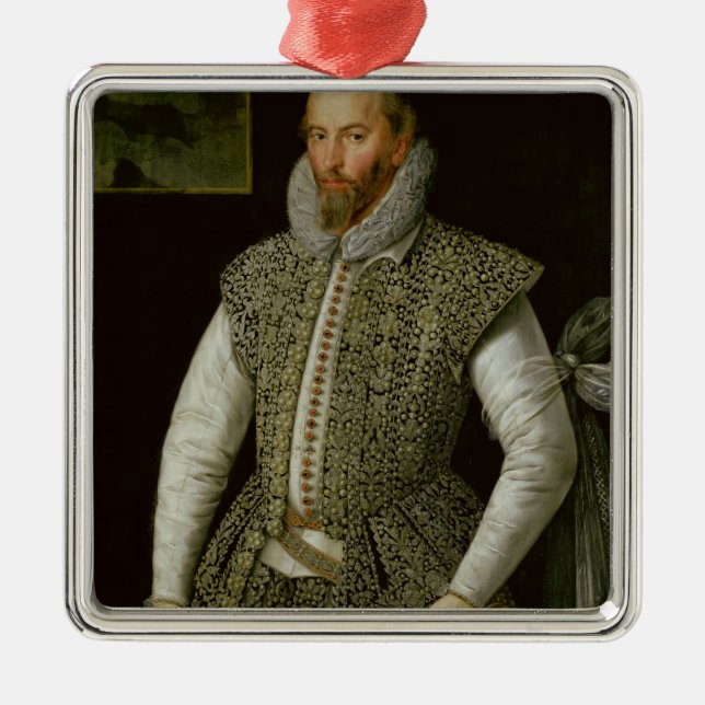 Portrait of Sir Walter Raleigh, 1598 Metal Ornament (Front)