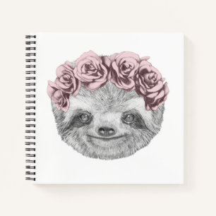Portrait Of Sloth   Floral Head Wreath Notebook