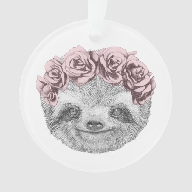 Portrait Of Sloth | Floral Head Wreath Ornament (Front)