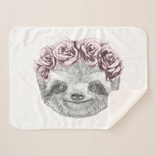 Portrait Of Sloth   Floral Head Wreath Sherpa Blanket