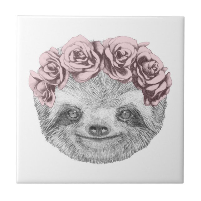 Portrait Of Sloth | Floral Head Wreath Tile (Front)