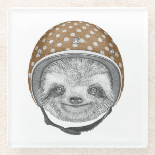 Portrait Of Sloth   Motorcycle Helmet Glass Coaster