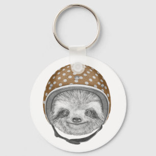 Portrait Of Sloth   Motorcycle Helmet Keychain