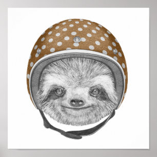 Portrait Of Sloth   Motorcycle Helmet Poster