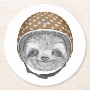 Portrait Of Sloth Motorcycle Helmet Round Paper Coaster