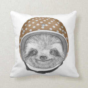 Portrait Of Sloth Motorcycle Helmet Throw Pillow