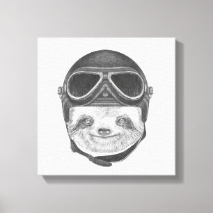 Portrait Of Sloth Vintage Helmet Canvas Print
