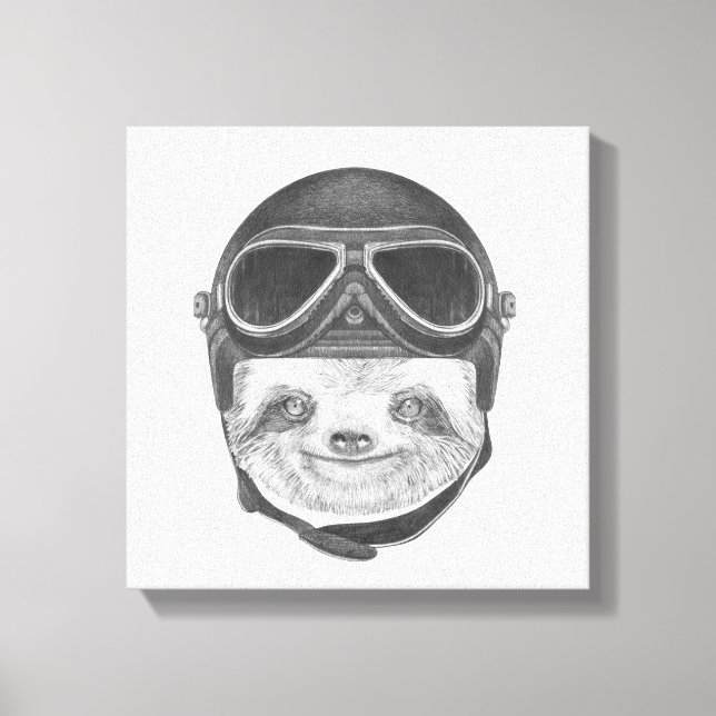 Portrait Of Sloth | Vintage Helmet Canvas Print (Front)