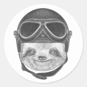 Portrait Of Sloth   Vintage Helmet Classic Round Sticker