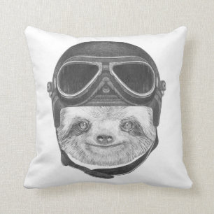 Portrait Of Sloth Vintage Helmet Throw Pillow